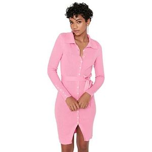 Trendyol Dames Midi Bodycone getailleerde gebreide jurk, roze, M