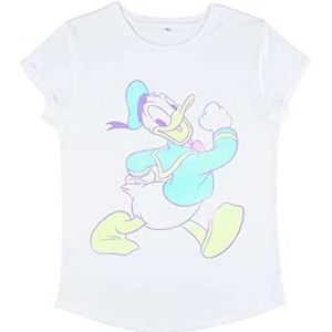 Disney Classics Women's Mickey Classic-Neon Donald Organic Roll Sleeve T-Shirt, Wit, L, wit, L