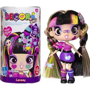 DECORA GIRLZ – Luna – 1 mini-modepop + 8 accessoires en verrassingsstickers – speelgoed pop 12,7 cm om te verzamelen – voor kinderen vanaf 4 jaar – unieke stijl om te personaliseren – Lansay