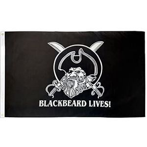 Piraten Blackbeard Lives Vlag 150x90 cm - Piratenvlaggen 90 x 150 cm - Banner 3x5 ft Hoge kwaliteit - AZ FLAG