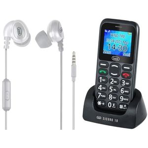 Trevi Sicuro 10 mobiele telefoon voor senioren, met grote toetsen en hoofdtelefoon met kabel, HMP 696 M, wit, 1,77 inch lcd-display, mobiele telefoon voor senioren met SOS-functie, spraakherhaling,