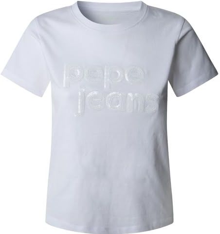 Pepe Jeans - T-shirt ARIA - Kleur White - Materiaal Katoen - Met Pailletten