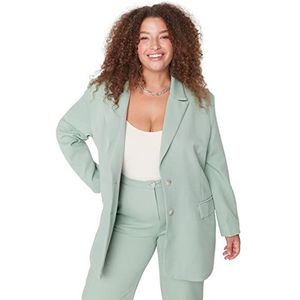 Trendyol Dames reverskraag effen normale plus size jas, groen, 44, Groen