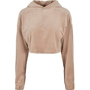 Urban Classics Damestrui met capuchon, korte oversized capuchontrui van zacht fluweel, buikvrije capuchontrui, maat XS tot 5XL, Softtaupe, 5XL