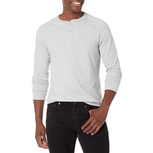 Amazon Essentials Men's Henley-shirt met lange mouwen en slanke pasvorm, Lichtgrijs, XS