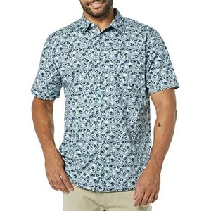 Amazon Essentials Heren Slim-Fit Poplin Shirt met korte mouwen, Blauw Bloemen, M