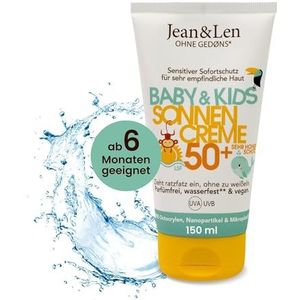 Jean & Len Zonnecrème Kids SPF 50+, geurloos, waterbestendig, voor gevoelige huid vanaf 6 maanden, zonder microplastics, octocryleen of geurstoffen, vegan, 100 ml