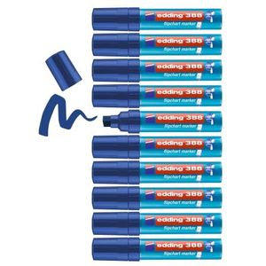 edding 388 flipchart marker - blauw - 10 stiften - beitelvormige punt 4-12 mm - stift voor schrijven, tekenen en markeren op flip-over papier - drukt niet door - droogt niet uit- intensieve kleur