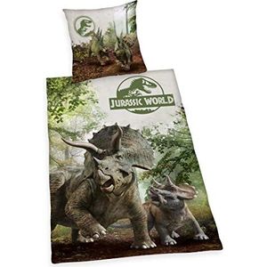 Herding Jurassic World Beddengoedset, katoen, bruin/groen, 70 x 90 cm, 140 x 200 cm