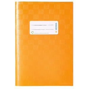 HERMA 7424 schriftenvelop A5 bast oranje, boekje met etiket en baststructuur van duurzame en afwasbare polypropyleenfolie, boekomslag voor schoolschriften, gekleurd