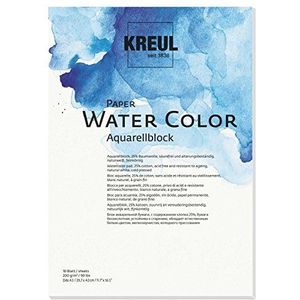 KREUL 69012 - Aquarelpapier, aquarelblok, DIN A3, 200 g/m, 10 vel, zuurvrij en niet verouderend, natuurwit, voor het schilderen met aquarel- en gouacheverven