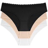 Set van 3 Naomi slips van biologisch katoen, zwart/zwart/ivoor/beige/beige, S
