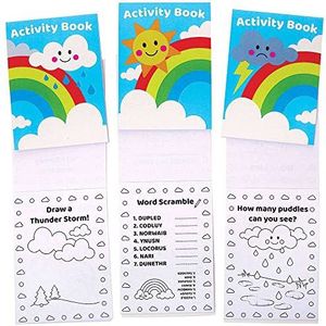Baker Ross FC962 Regenboog Mini Activiteitenboeken voor Kinderen - Pak van 12, Onderhoudende Reisactiviteiten, Feestartikelen, en Kleurboeken voor Kinderen