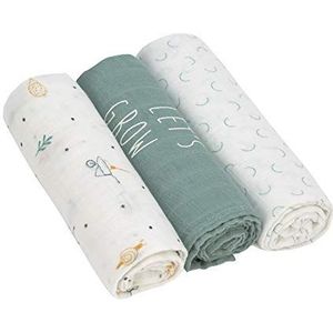 LÄSSIG Heavenly Soft Swaddle L Garden Explorer Tractor Babydoek, 3-delige set, katoen, 80 x 80 cm