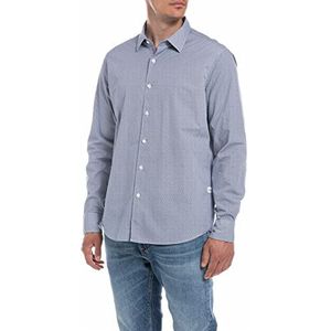Replay Heren M4049 overhemd, 010 wit/LT Blue Micro Print, S, 010 Wit/Lt Blue Micro Print, S