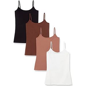 Amazon Essentials Women's Hemd met slanke pasvorm, Pack of 4, Zwart/Bruin/Lichtbruin/Wit, S
