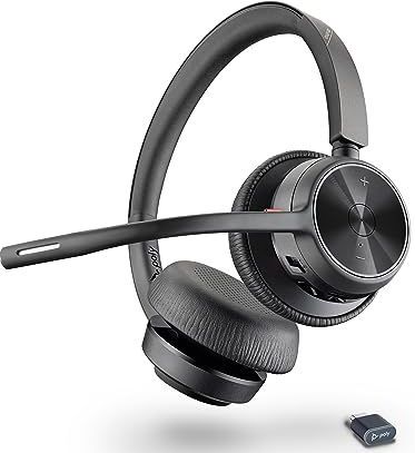 Poly - Voyager 4320 UC draadloze headset (Plantronics) - hoofdtelefoon met Boom Mic - Sluit aan op PC/Mac via USB-C Bluetooth-adapter, mobiele telefoon via Bluetooth - Werkt met teams, zoom & meer
