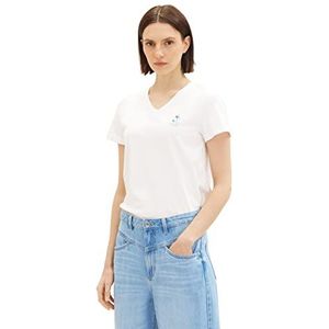 TOM TAILOR Dames T-shirt met borduurwerk, 10315 - Whisper White, XL