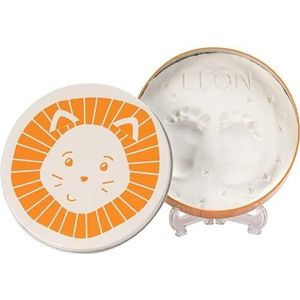 Baby Art Magic Box Lion ronde opbergdoos van metaal met modelleermassa, set voor handen en voeten, cadeau voor geboorte of doop