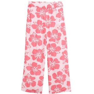 TOM TAILOR - Broek - Rosa/Wit - Katoen - Wide Leg, 7/8 Lengte, Bloemenprint