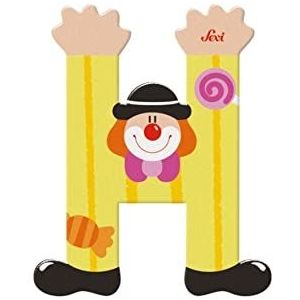 Sevi 81744 houten letter H ca. 10 cm, deurletters voor kinderkamer, ABC-alfabet, educatief speelgoed van hout, educatief speelgoed voor kinderen vanaf 3 jaar, letterclowns, geel, 10 x 7,5 cm