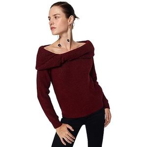 Trendyol FeMan Regular fit Basic Carmen kraag gebreide trui, Bordeaux rood, L, Bordeaux, L