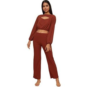 Trendyol Cinnamon Cut-out gedetailleerde camigrade gebreide pyjama voor dames, kaneel, L