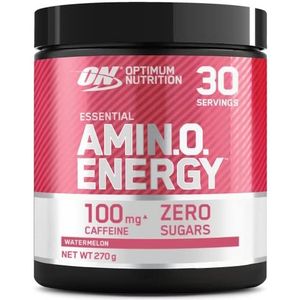 Optimum Nutrition Amino Energy Pre Workout Powder, energiedrank met aminozuren, BCAA, L-Glutamine en L-Leucine, voedingssupplement met vitamine C en cafeïne, watermeloensmaak, 30 porties, 270 g