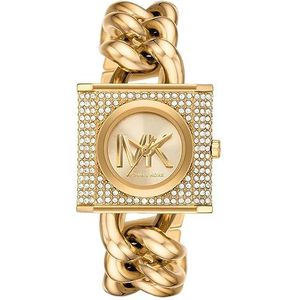 Michael Kors Chain Lock Horloge voor dames, kwartsuurwerk met roestvrij stalen of leren horlogebandje, Grijstint
