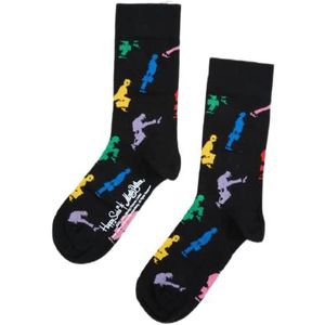 Happy Socks Ministry of Silly Walks Sock, Kleurrijke en Leuke, Sokken voor Dames en Heren, Zwart-Blauw-Roze-Rood-Geel (41-46)