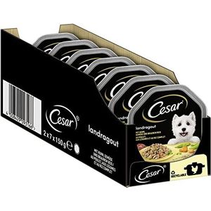 Cesar Adult Dog Wet Food Landragout, 14 Bowls, 14x150g - Premium natvoer voor honden, met kip, groenten en zilvervliesrijst