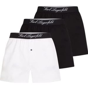 KARL LAGERFELD Heren Geweven Boxers Met Hotel Karl-Logo (Set van 3), Zwart/Wit, XL