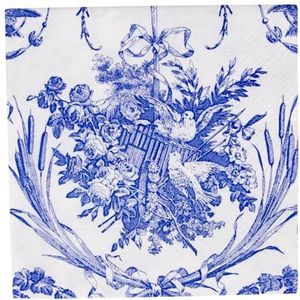 Caspari Romantische Toile Blauwe Cocktailservetten - 20 Per Pakket