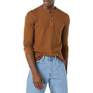 Amazon Essentials Men's Henley-shirt met lange mouwen, wafelpratoon en slanke pasvorm, Lichtbruin, XXL