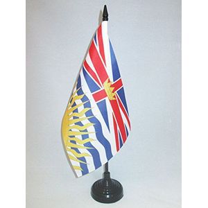 British Columbia Table Vlag 14x21 cm - Canada - Canadese regio van British Columbia Desk Vlag 21 x 14 cm - Zwarte plastic stok en voet - AZ FLAG