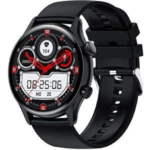 motiofit Luxor (2023) Smartwatch Fitness Tracker AMOLED-display altijd op BT telefonie, spraakassistent NFC Black Body/Black siliconen band, Normaal