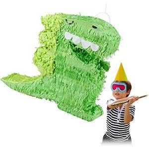 Relaxdays pinata dinosaurus, kinderen, meisjes & jongens, verjaardag, decoratie, dino piñata, zelf vullen, deco, groen