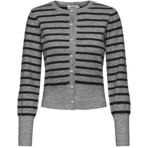 ONLVALLEY LS Pearl O-Neck Cardigan KNT, Medium Grey Melange/Stripes: zwart, M