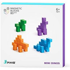 Bizak Pixio Mini Dinos, maak je Jurassic Park met 80 magnetische dobbelstenen, combineer je kleuren naar wensen, eenvoudig en snel, aanbevolen voor kinderen vanaf 6 jaar (64244010)