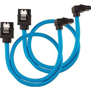 Corsair Premium SATA3-kabel, schuin/recht (6 Gbps, 30 cm, 90 graden), met ommanteling, blauw