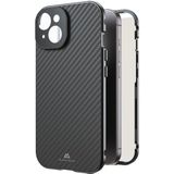 Black Rock Beschermhoes voor iPhone 15, carboncoating, camerabescherming, metalen frame, 360 graden rondom bescherming, compatibel met draadloos opladen, ultradun, magneet,
