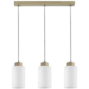 Homemania HOMBR_0014 Hanglamp, kroonluchter, plafondlamp, hout, glas, wit, 110 x 9,5 x 52 cm