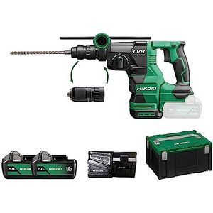 HIKOKI Akku Bohr- und Meißelhammer DH1826DCWPZ, SDS-plus (18V, 2x5,0 Ah, Schlagenergie 3,2 J, Zubehör: 1 Zusatzhandgriff, 1 Bohrtiefenanschlag, Schnellspann-Bohrfutter, Koffer, Akkus, 1 Ladegerät)