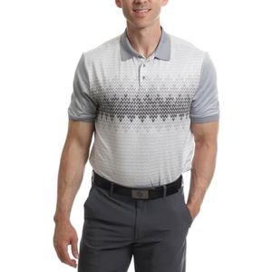Under Par Heren vochtafvoerende sneldrogende stretch korte mouw patroon borst print golf poloshirt grijs, XL, 2392 - Grijs, XL