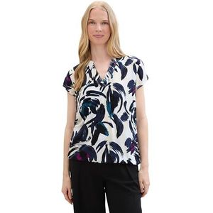 TOM TAILOR Damesblouse met korte mouwen en patroon, 35285 - Dark Blue Floral Design, 36