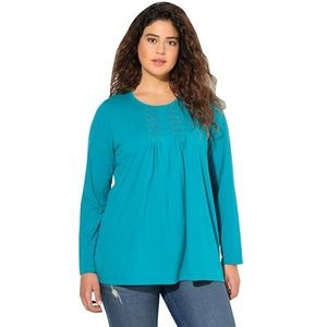 Ulla Popken Grote maten grote maten plus size shirt, plooien, parels, A-lijn, ronde hals, lange mouwen, mintgroen, 50/52 NL