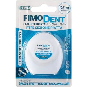 Fimodent Tandzijde 35 m – PTFE plat gedeelte, extra glijdend, ideaal voor nauwe tussenruimtes tussen de tanden