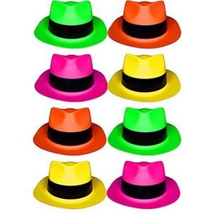 UV FLOOR - Set van 12 fluorescerende hoeden - Speciaal zwart en ultraviolet licht - 4 heldere kleuren - Fluorescerend accessoire