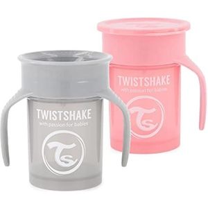 Twistshake 2x Morsvrije Baby 360 Drinkbeker Met Siliconen Sluiting - 230ml | Sippy Cup Voor Kinderen & Peuters | Lekvrije Waterfles | BPA-Vrij | Grijs Roos