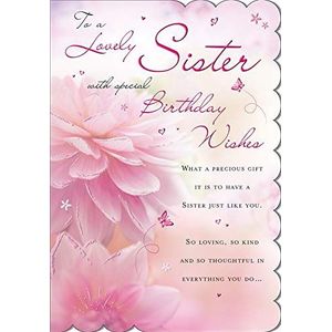 Piccadilly Greetings Verjaardagskaart Zuster - 9 x 6 inch - Regal Publishing, roze|rood|wit